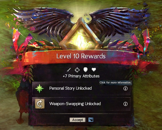 Reward screen with rewards and level-up guide.