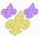 三朵鸢尾花，两朵小的呈淡紫色，一朵大的呈金色
